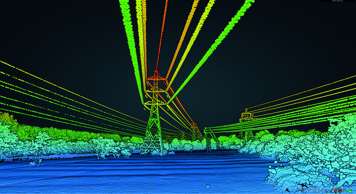 LiDAR showing powerlines in a field