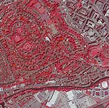 Colour Infrared aerial photograph of an urban area