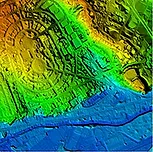 LiDAR sample with height information conveyed by a spectrum of red, green and blue colours.