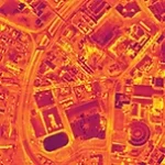 Bluesky thermal imagery of buildings from above showing areas of heat loss