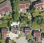 Bluesky Sample of aerial photograph showing solar mapping on roofs