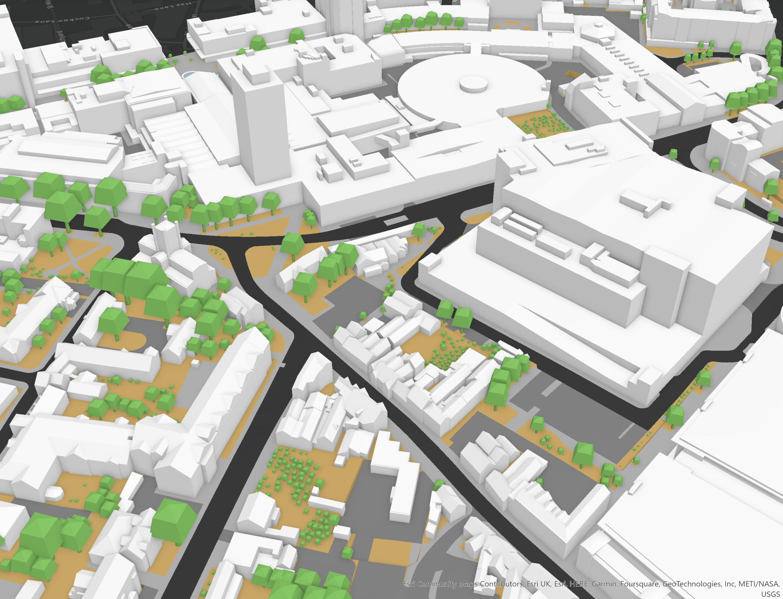3D city model showing buildings with level of detail 2 (LOD2)