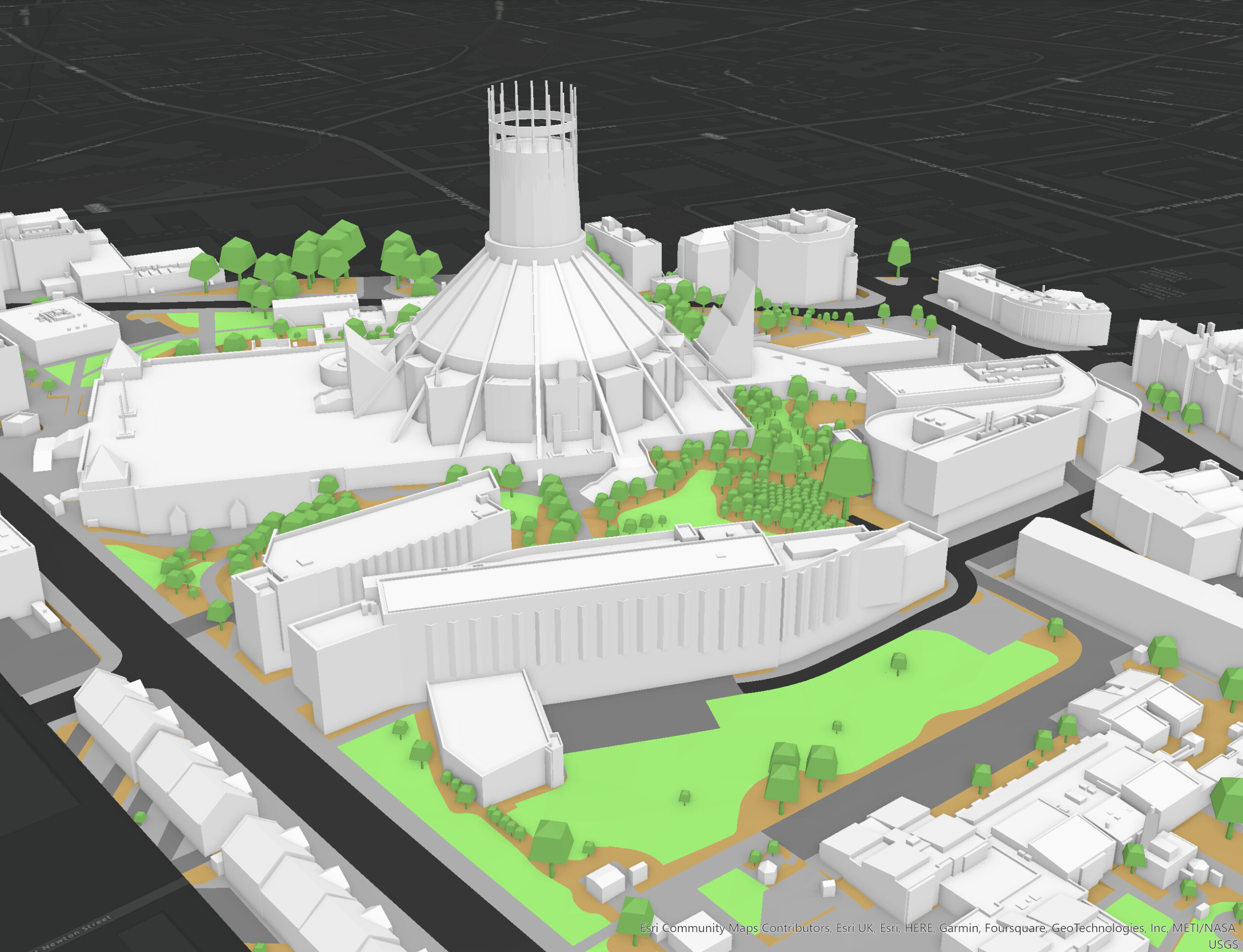 3D building model showing buildings within a city with level of detail 3 (LOD3)