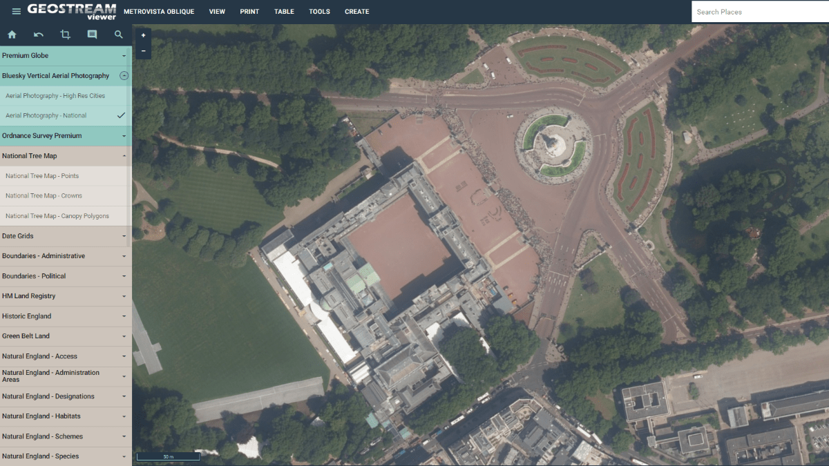 Screenshot of aerial map shown in new data-as-a-service tool, Geostream viewer