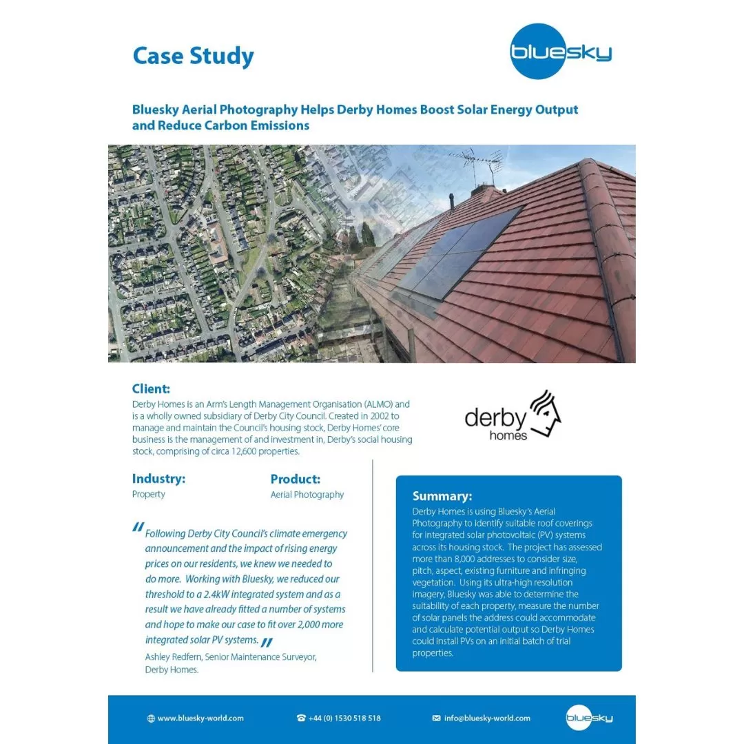 Page showing Derby Homes case study of Bluesky aerial photography