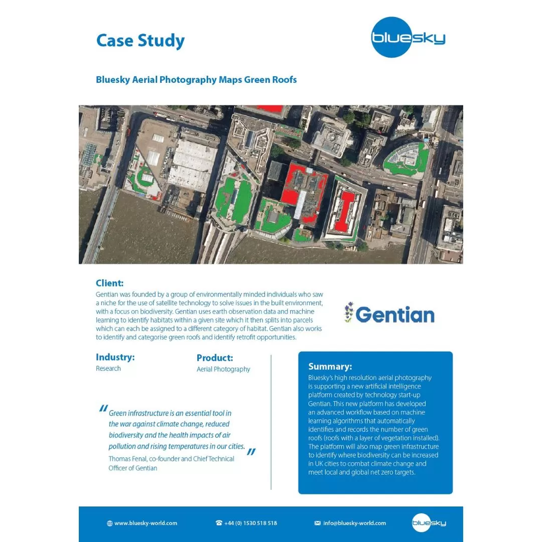 Page showing Gentian case study of bluesky aerial photography