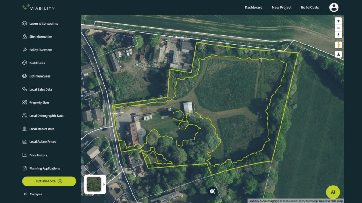 Screenshot of Bluesky's aerial imagery in Viability's planning software