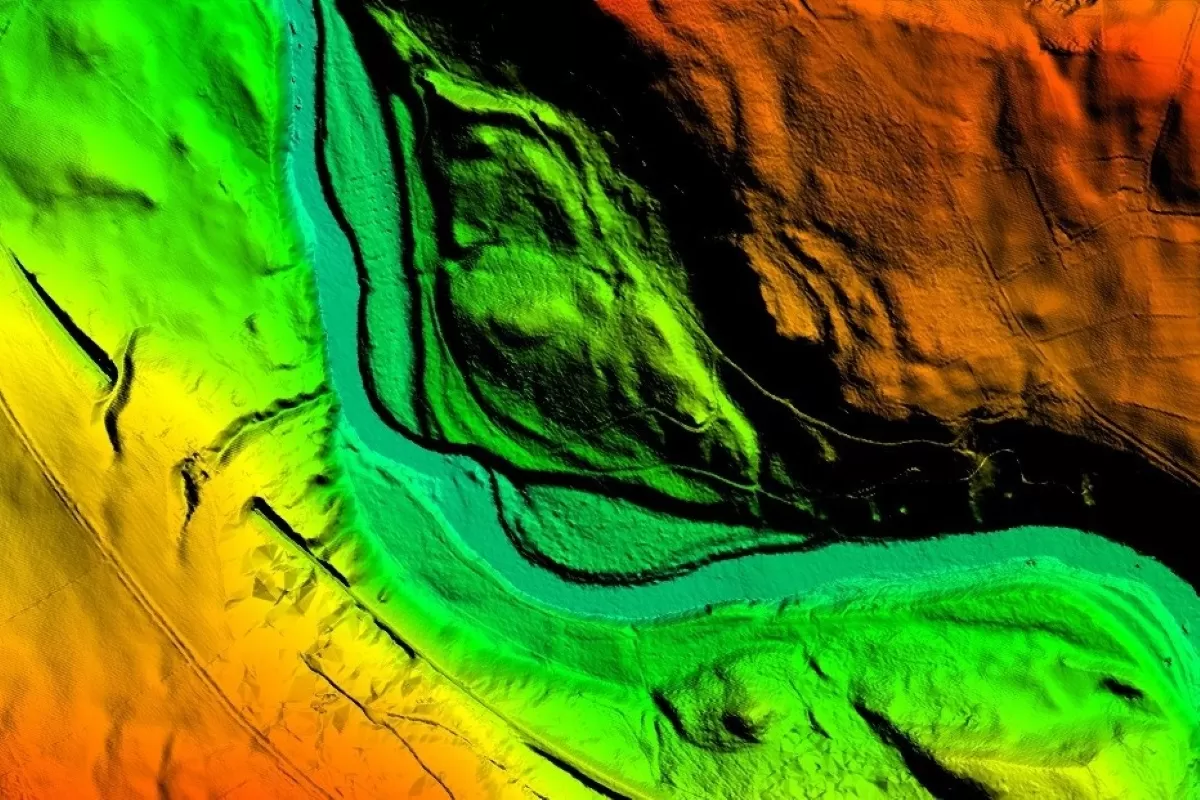 Photogrammetric DTM showing terrain height features of a hillside and valley