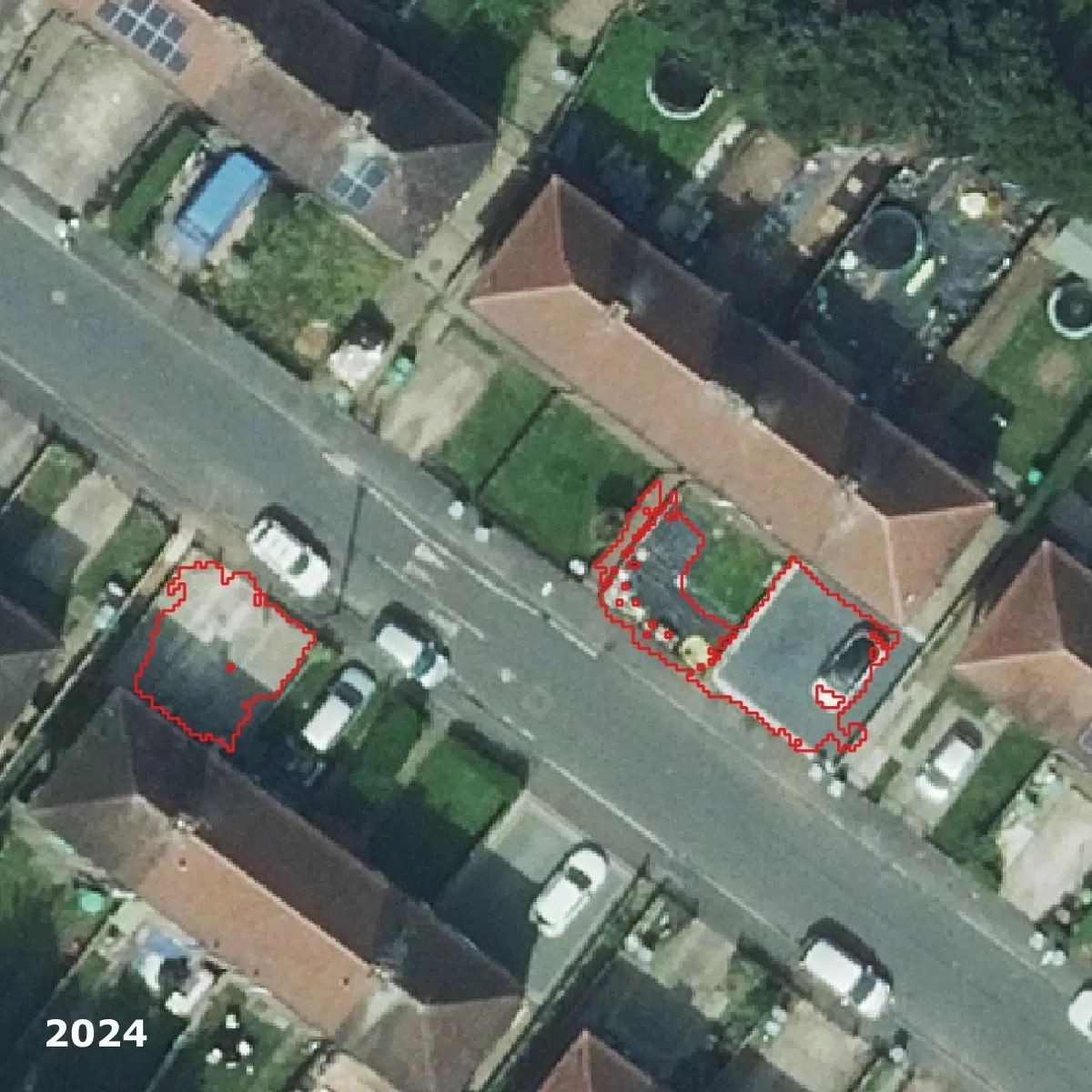 aerial image of a housing estate in nottingham taken in 2024 highlighting driveways