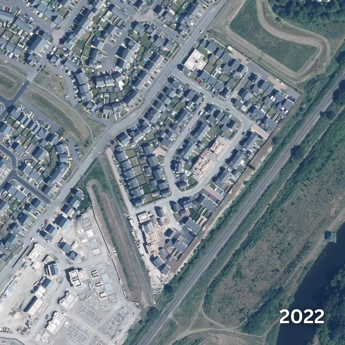 Image of green land in 2019 with housing estate established